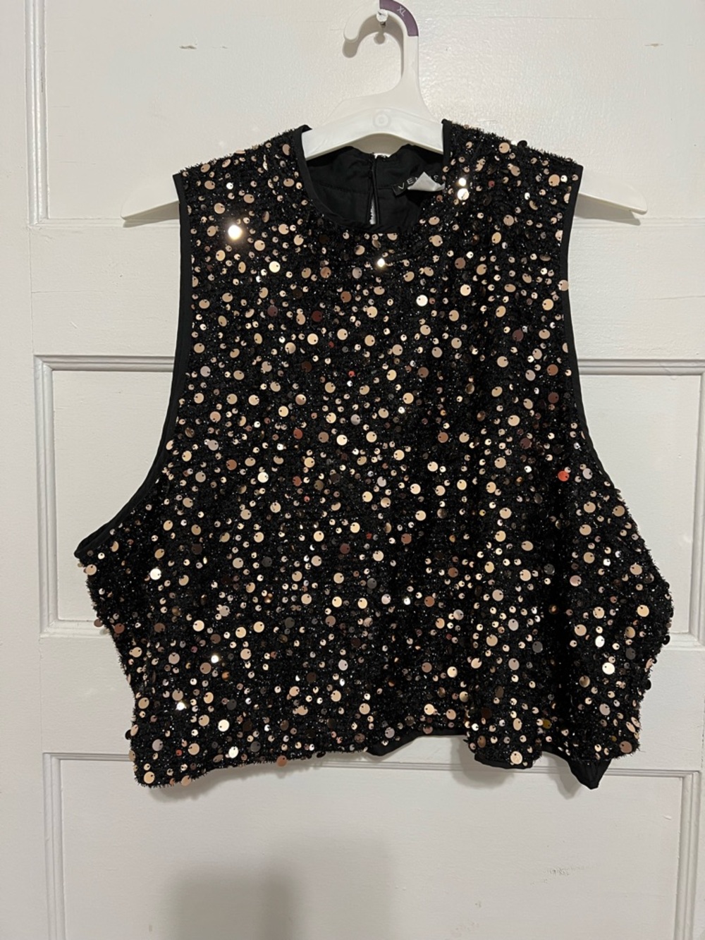 VENUS Black Sequin Cropped Tank Top